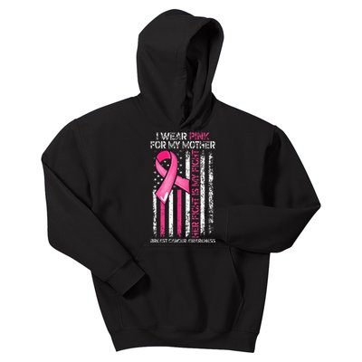 I Wear Pink For My Mother Breast Cancer Ribbon American Flag Kids Hoodie