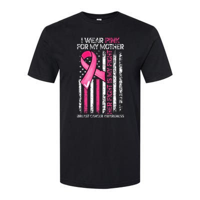 I Wear Pink For My Mother Breast Cancer Ribbon American Flag Softstyle CVC T-Shirt