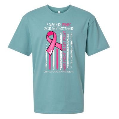 I Wear Pink For My Mother Breast Cancer Ribbon American Flag Sueded Cloud Jersey T-Shirt