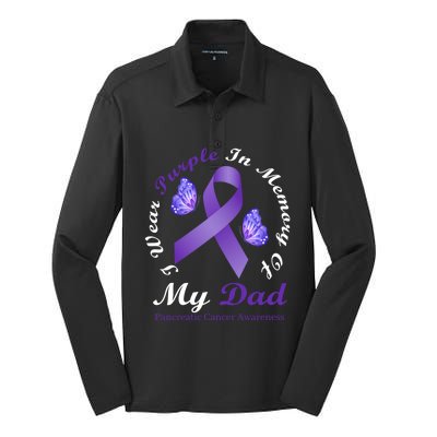 I Wear Purple In Memory Of My Dad Pancreatic Cancer Gift Silk Touch Performance Long Sleeve Polo