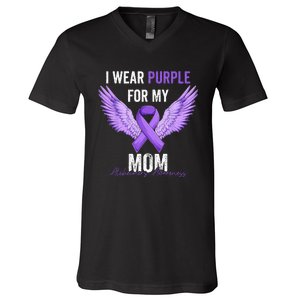 I Wear Purple For My Mom Dementia Alzheimers Awareness V-Neck T-Shirt