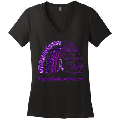 I Wear Purple For Sjogrens Syndrome Awareness Warrior Women's V-Neck T-Shirt