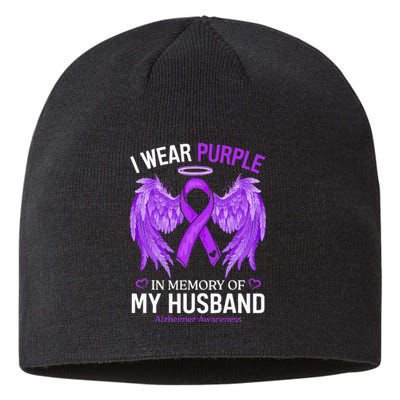 I Wear Purple In Memory Of My Husband Alzheimer Awareness Sustainable Beanie