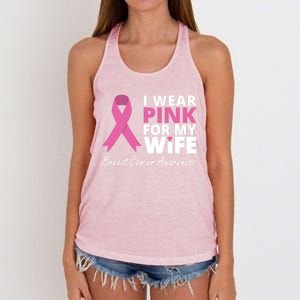 I Wear Pink For My Wife Cool Gift Ribbon Family Love Warrior Women's Knotted Racerback Tank