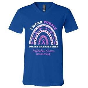 I Wear Purple For My Grandfather Testicular Cancer Awareness Gift V-Neck T-Shirt