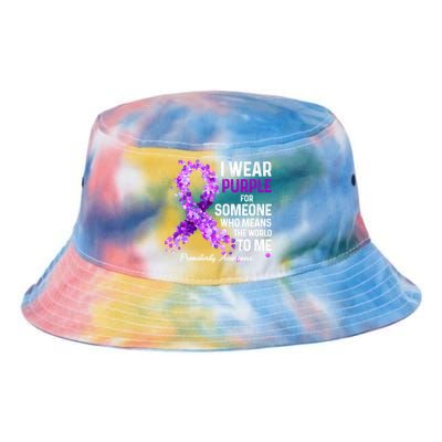 I Wear Purple For Someone Special Prematurity Awareness Gift Tie Dye Newport Bucket Hat