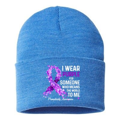 I Wear Purple For Someone Special Prematurity Awareness Gift Sustainable Knit Beanie