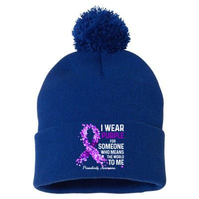 I Wear Purple For Someone Special Prematurity Awareness Gift Pom Pom 12in Knit Beanie