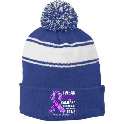 I Wear Purple For Someone Special Prematurity Awareness Gift Stripe Pom Pom Beanie