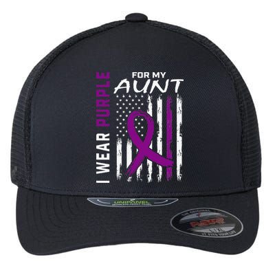 I Wear Purple For My Aunt Lupus Awareness American Flag Flexfit Unipanel Trucker Cap