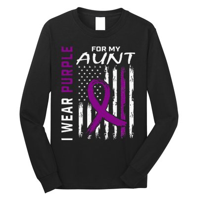 I Wear Purple For My Aunt Lupus Awareness American Flag Long Sleeve Shirt