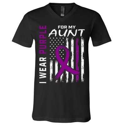 I Wear Purple For My Aunt Lupus Awareness American Flag V-Neck T-Shirt