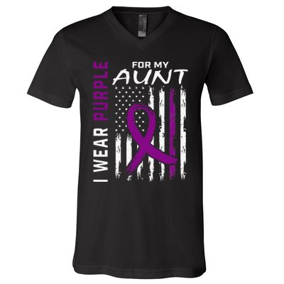 I Wear Purple For My Aunt Lupus Awareness American Flag V-Neck T-Shirt