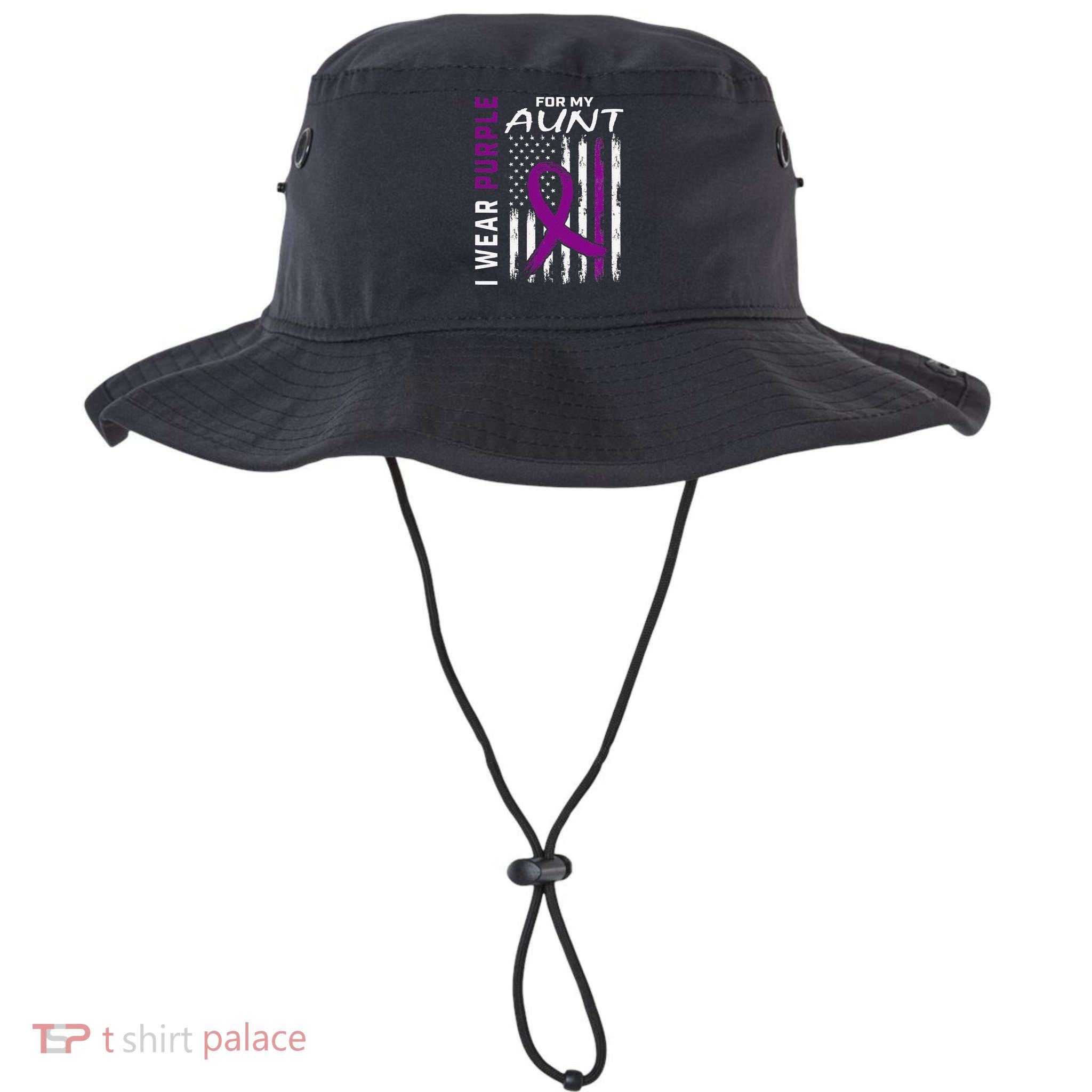 I Wear Purple For My Aunt Lupus Awareness American Flag Bucket Hat