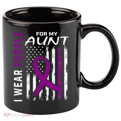 I Wear Purple For My Aunt Lupus Awareness American Flag 11oz C Handle Ceramic Mug