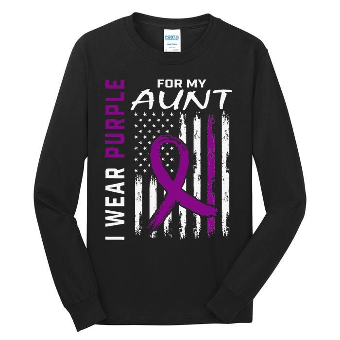 I Wear Purple For My Aunt Lupus Awareness American Flag Tall Long Sleeve T-Shirt