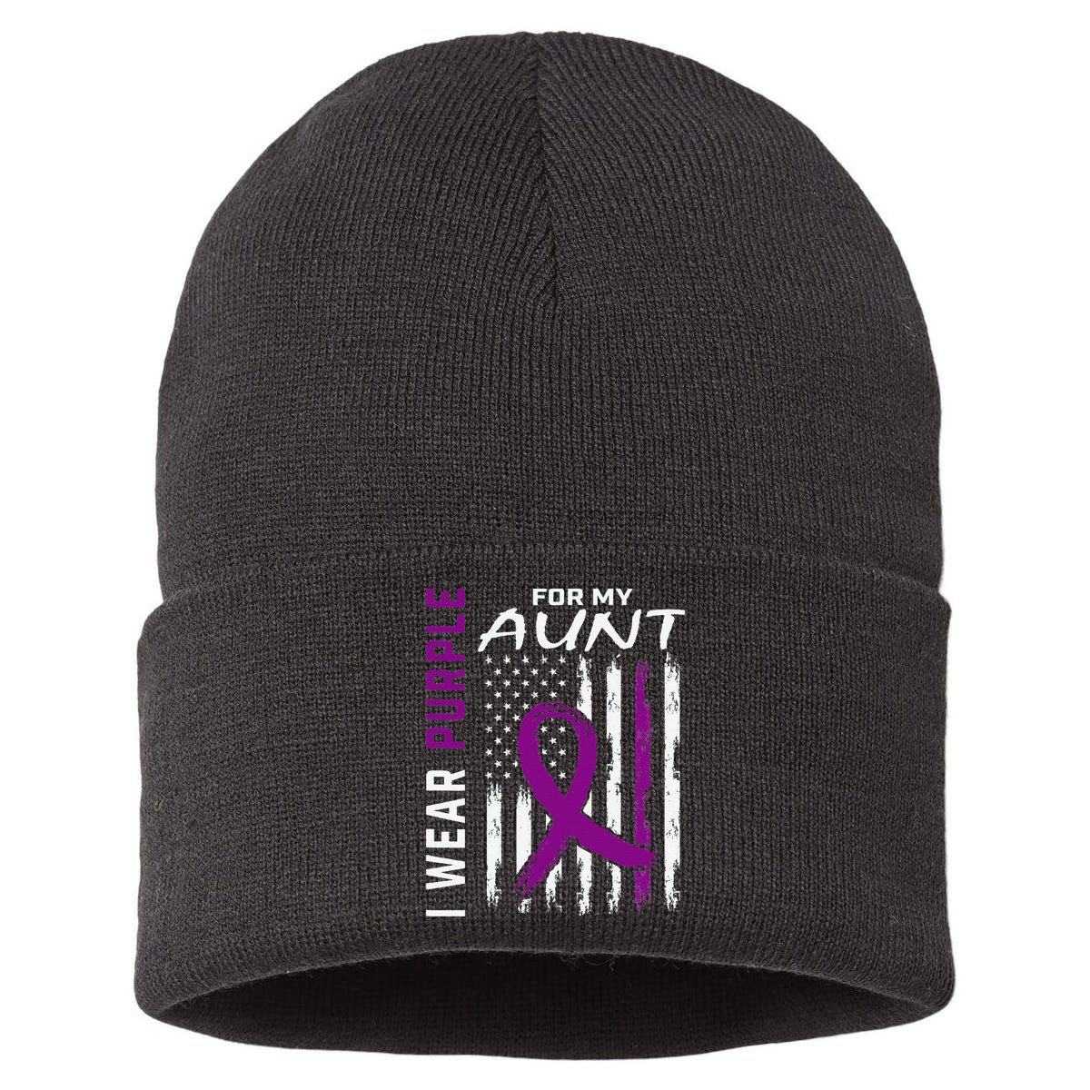 I Wear Purple For My Aunt Lupus Awareness American Flag Sustainable Knit Beanie