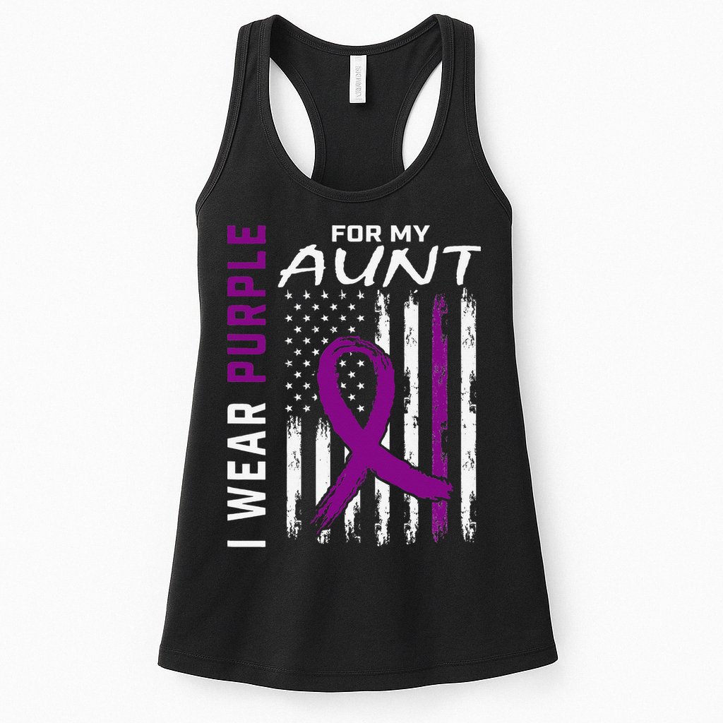 I Wear Purple For My Aunt Lupus Awareness American Flag Womens Tank Top