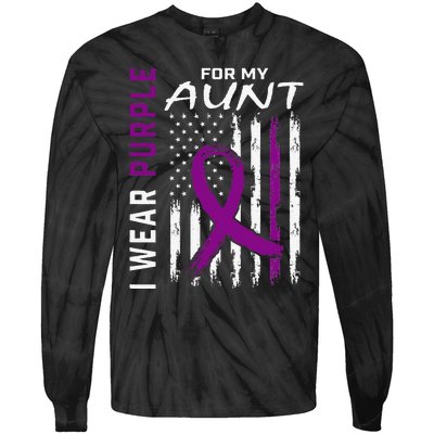 I Wear Purple For My Aunt Lupus Awareness American Flag Tie-Dye Long Sleeve Shirt