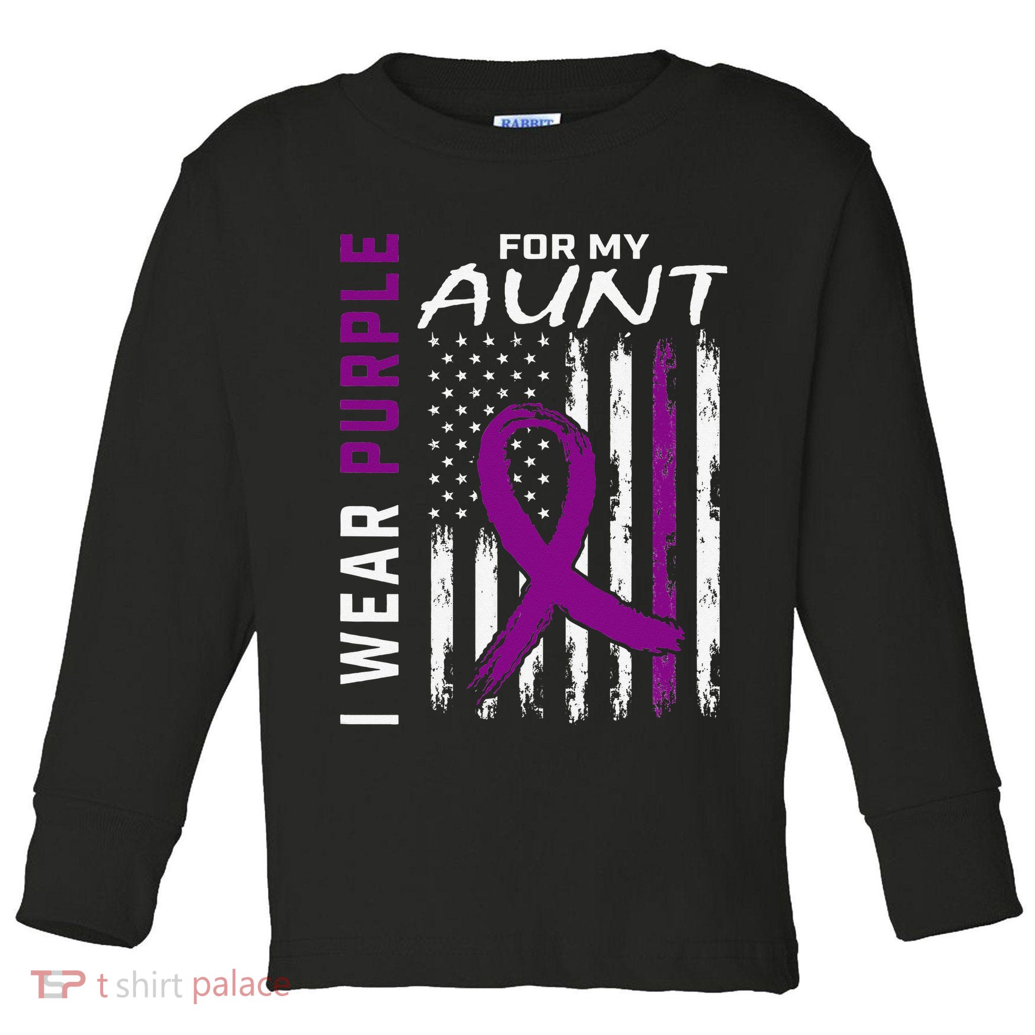 I Wear Purple For My Aunt Lupus Awareness American Flag Toddler Long Sleeve Shirt