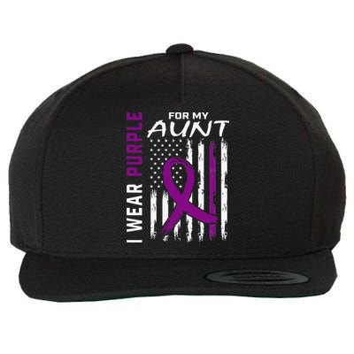 I Wear Purple For My Aunt Lupus Awareness American Flag Wool Snapback Cap