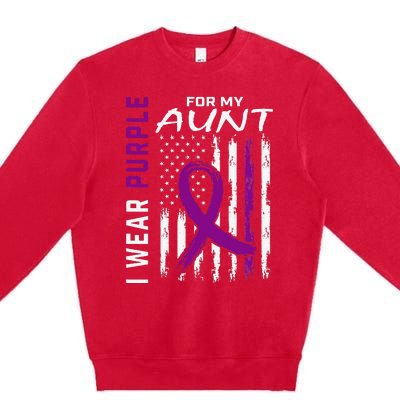 I Wear Purple For My Aunt Lupus Awareness American Flag Premium Crewneck Sweatshirt