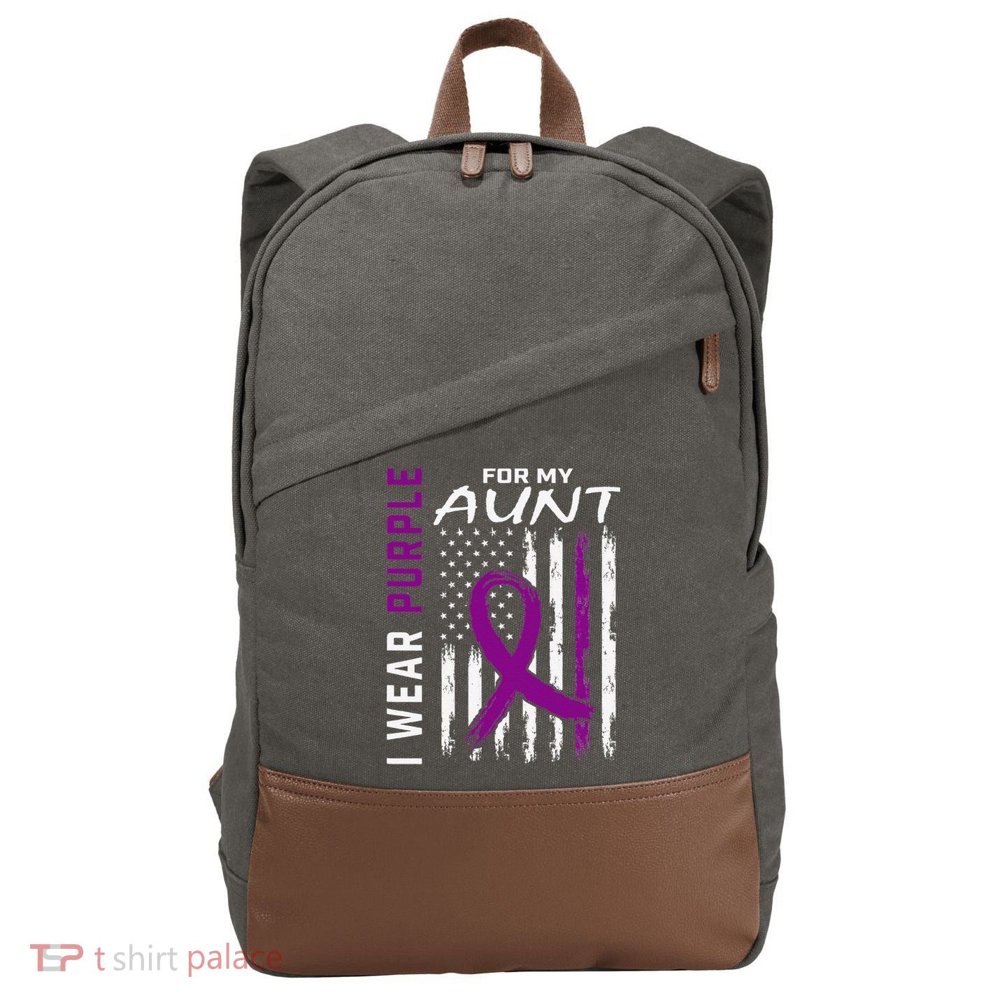 I Wear Purple For My Aunt Lupus Awareness American Flag Cotton Canvas Backpack