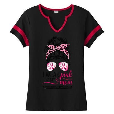 I Wear P.Ink For My Mom Breast Cancer Awareness Girl Support Gift Ladies Halftime Notch Neck Tee