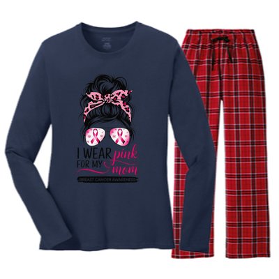 I Wear P.Ink For My Mom Breast Cancer Awareness Girl Support Gift Women's Long Sleeve Flannel Pajama Set 