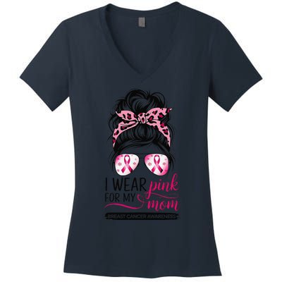 I Wear P.Ink For My Mom Breast Cancer Awareness Girl Support Gift Women's V-Neck T-Shirt