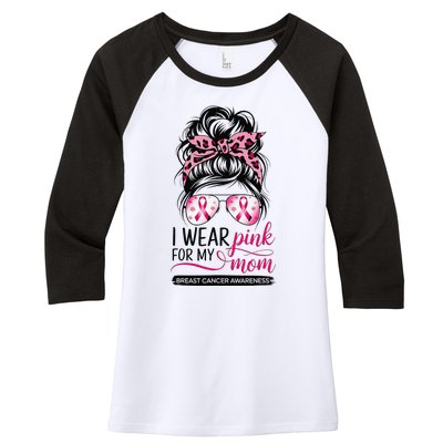 I Wear P.Ink For My Mom Breast Cancer Awareness Girl Support Gift Women's Tri-Blend 3/4-Sleeve Raglan Shirt