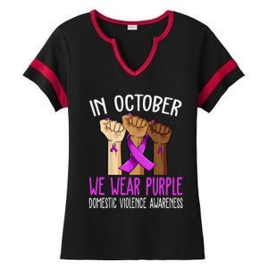 I Wear Purple Domestic Violence Awareness Gift Ladies Halftime Notch Neck Tee