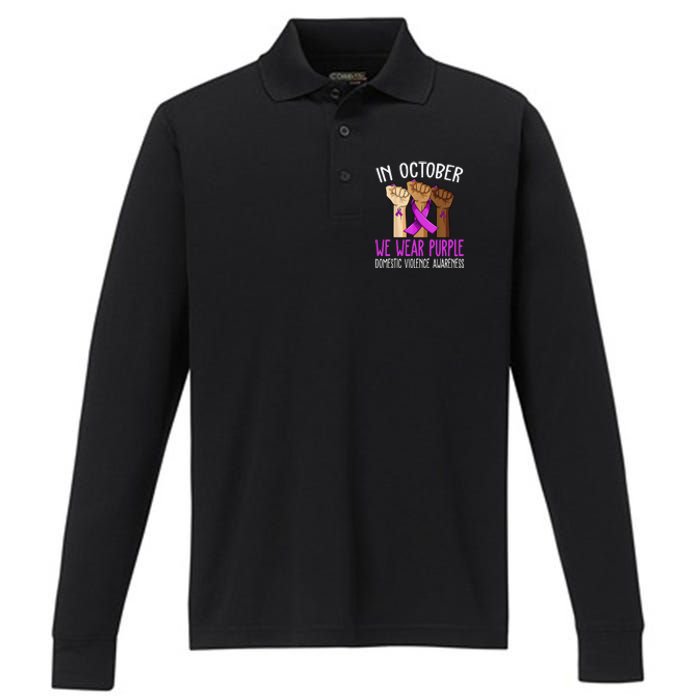 I Wear Purple Domestic Violence Awareness Gift Performance Long Sleeve Polo