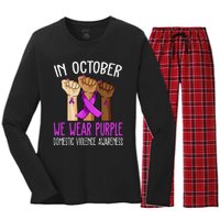 I Wear Purple Domestic Violence Awareness Gift Women's Long Sleeve Flannel Pajama Set 