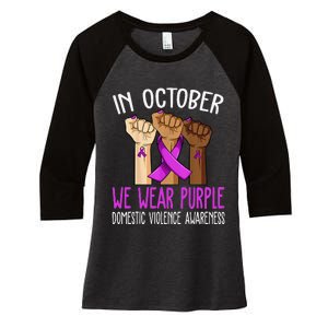 I Wear Purple Domestic Violence Awareness Gift Women's Tri-Blend 3/4-Sleeve Raglan Shirt