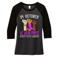 I Wear Purple Domestic Violence Awareness Gift Women's Tri-Blend 3/4-Sleeve Raglan Shirt