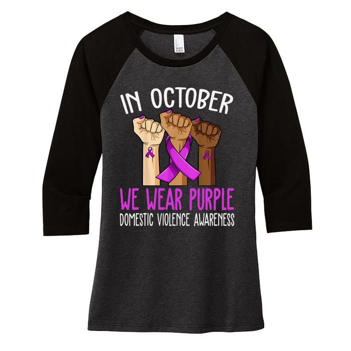 I Wear Purple Domestic Violence Awareness Gift Women's Tri-Blend 3/4-Sleeve Raglan Shirt