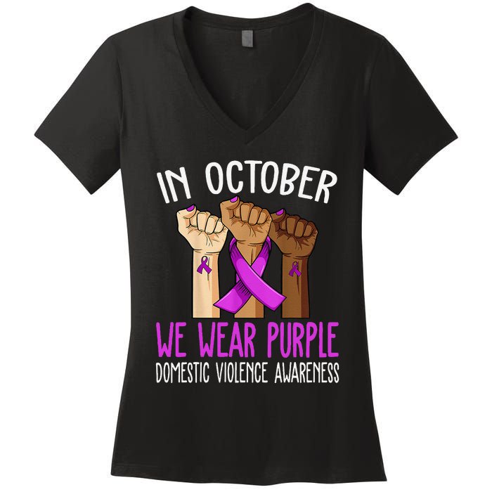 I Wear Purple Domestic Violence Awareness Gift Women's V-Neck T-Shirt