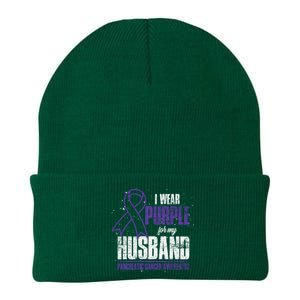 I Wear Purple For My Husband Pancreatic Cancer Awareness Gift Knit Cap Winter Beanie