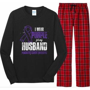 I Wear Purple For My Husband Pancreatic Cancer Awareness Gift Long Sleeve Pajama Set