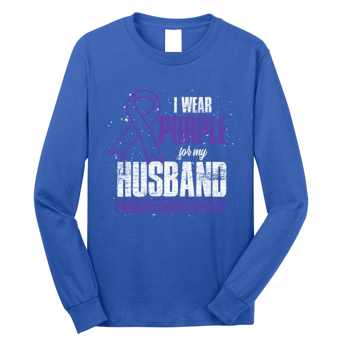 I Wear Purple For My Husband Pancreatic Cancer Awareness Gift Long Sleeve Shirt