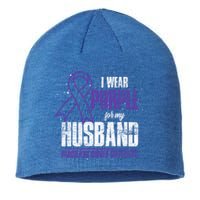 I Wear Purple For My Husband Pancreatic Cancer Awareness Gift Sustainable Beanie