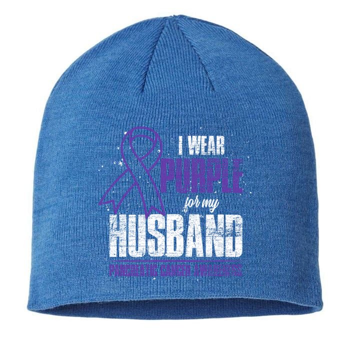 I Wear Purple For My Husband Pancreatic Cancer Awareness Gift Sustainable Beanie