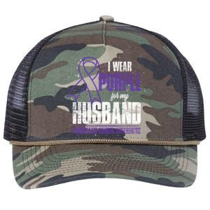 I Wear Purple For My Husband Pancreatic Cancer Awareness Gift Retro Rope Trucker Hat Cap