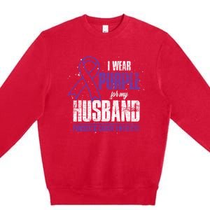 I Wear Purple For My Husband Pancreatic Cancer Awareness Gift Premium Crewneck Sweatshirt