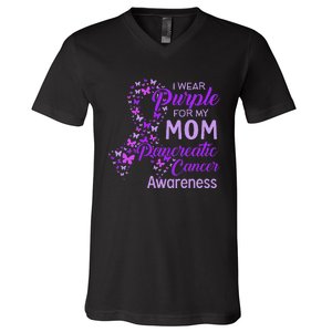 I wear Purple for my Mom Pancreatic Cancer  V-Neck T-Shirt