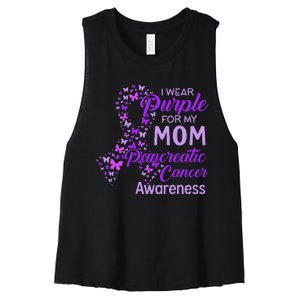 I wear Purple for my Mom Pancreatic Cancer  Women's Racerback Cropped Tank