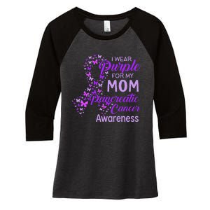 I wear Purple for my Mom Pancreatic Cancer  Women's Tri-Blend 3/4-Sleeve Raglan Shirt