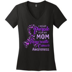 I wear Purple for my Mom Pancreatic Cancer  Women's V-Neck T-Shirt