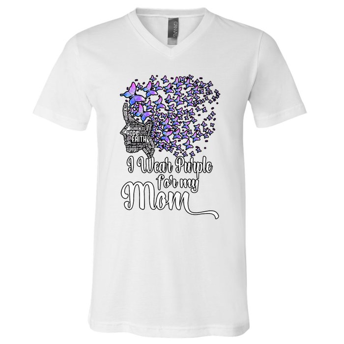 I Wear Purple For My Mom Alzheimers V-Neck T-Shirt